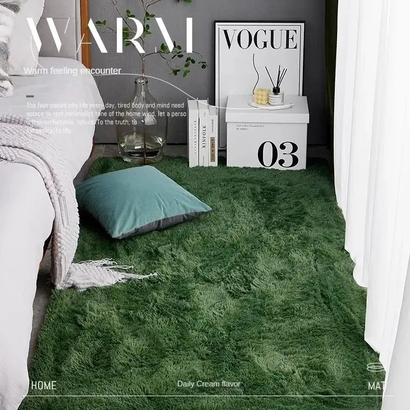 VIKAMA Green Silk Wool Rug Nordic Luxury Bedroom Living Room Bedside Carpet Home Decor