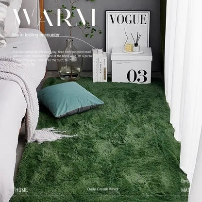 VIKAMA Green Silk Wool Rug Nordic Luxury Bedroom Living Room Bedside Carpet Home Decor