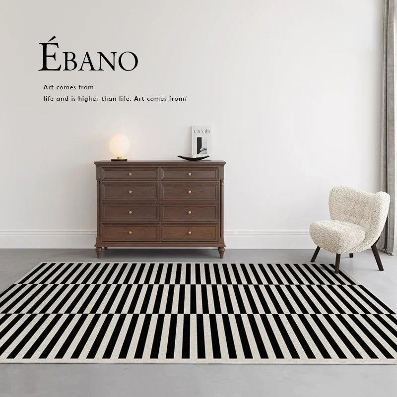 Classic Black & White Striped Plush Area Rug