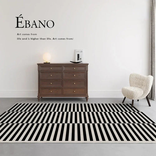 Classic Black & White Striped Plush Area Rug