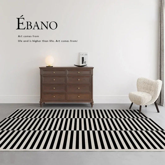 Classic Black & White Striped Plush Area Rug