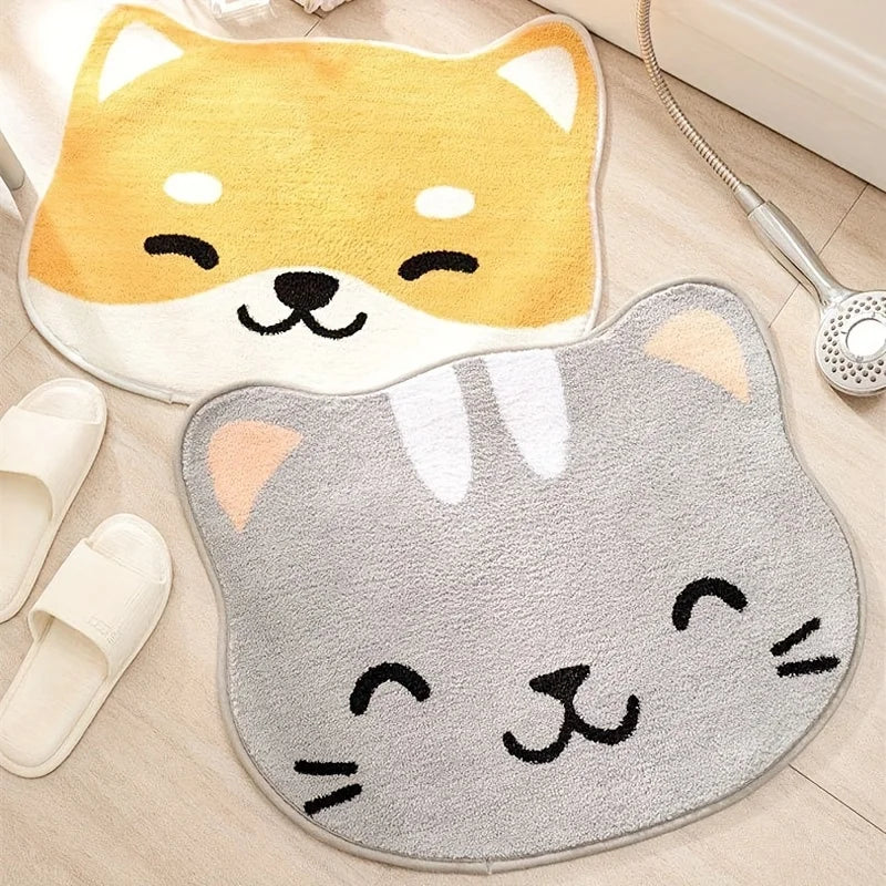 VIKAMA Cute Cartoon Kitten Puppy Rug Soft Non-Slip Bathroom Floor Mat Bedroom Living Room Doormat Welcome Carpet Home Decor