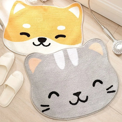 VIKAMA Cute Cartoon Kitten Puppy Rug Soft Non-Slip Bathroom Floor Mat Bedroom Living Room Doormat Welcome Carpet Home Decor