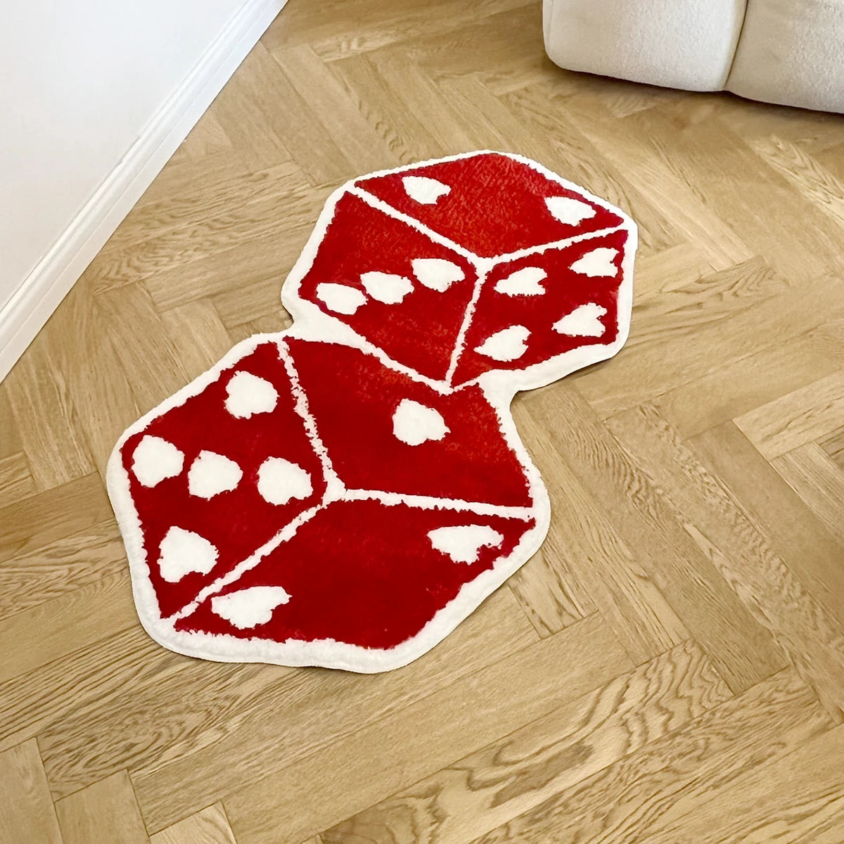 Red Dice Tufted Non-Slip Rug
