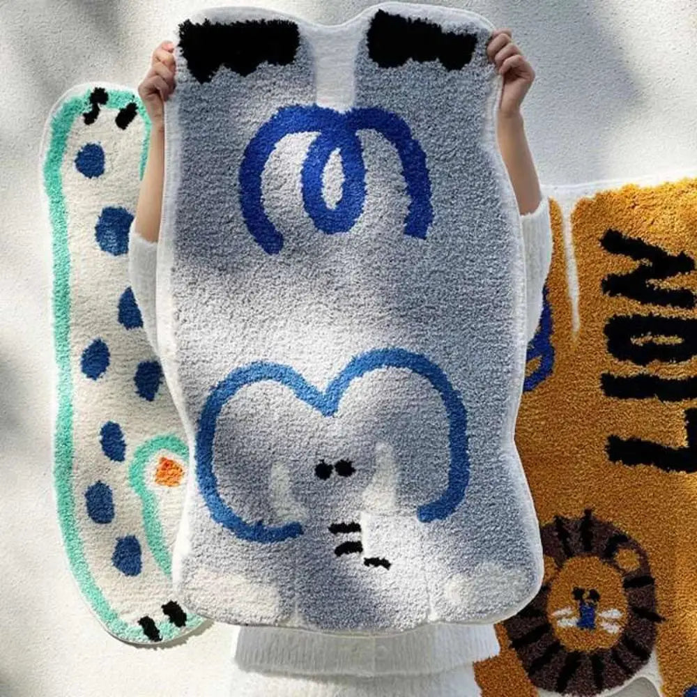 VIKAMA Cartoon Animal Faux Cashmere Rug Soft Bedroom Bedside Carpet Home Decor