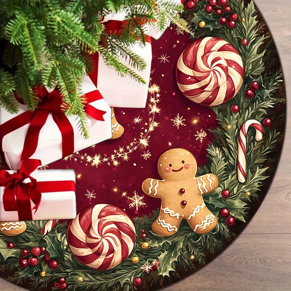 VIKAMA Gingerbread Peppermint Christmas Tree Skirt Rug