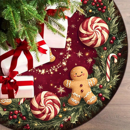 VIKAMA Gingerbread Peppermint Christmas Tree Skirt Rug