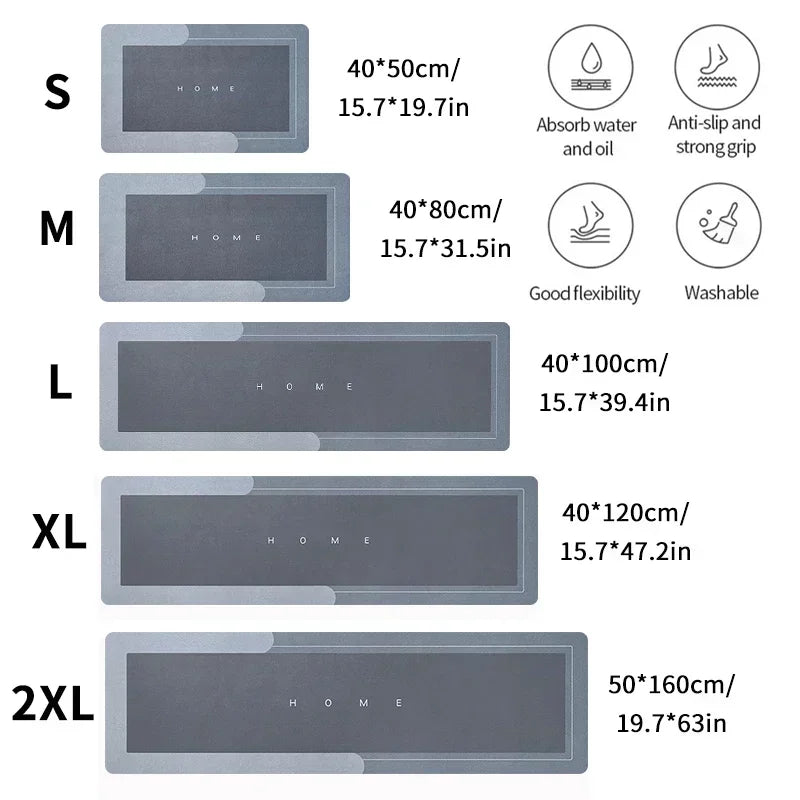 Long absorbent non-slip diatom kitchen mat