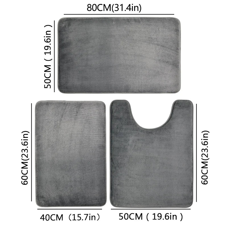 3-Piece Bathroom Mat Set Toilet Bath Shower Rugs Soft Absorbent Non-Slip Carpet Laundry Room Home Decor