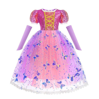 Disney Rapunzel Purple Puffy Dress With Accessories For Girls