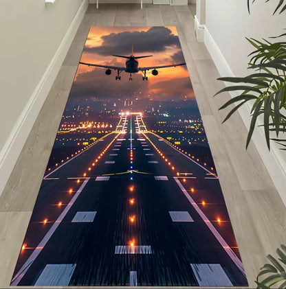 Neon Runway Airplane Kids Play Area Rug