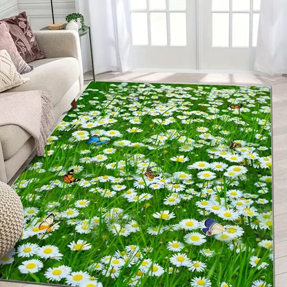 VIKAMA Daisy Floral Print Area Rug