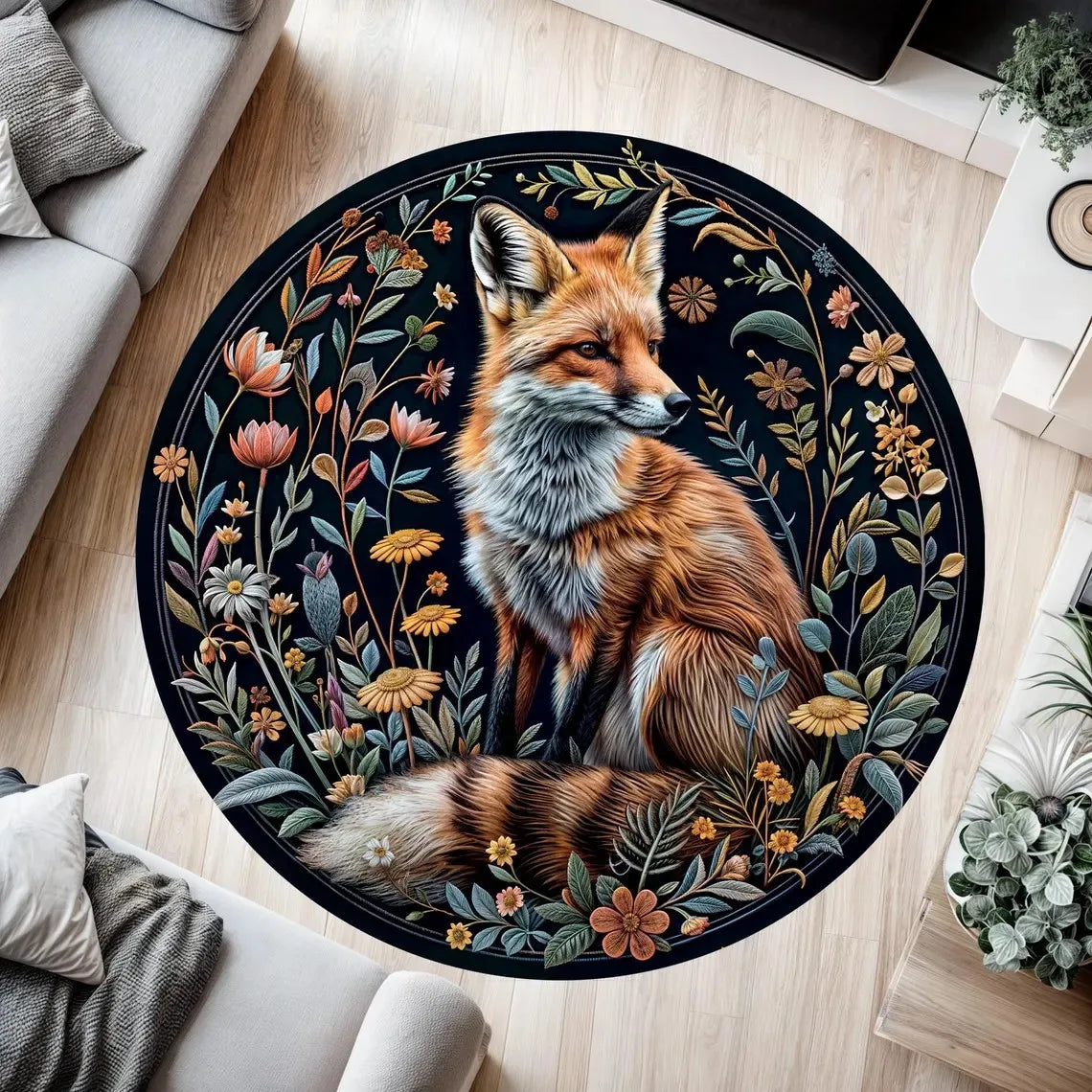 Boho Cockatoo Floral Round Rug