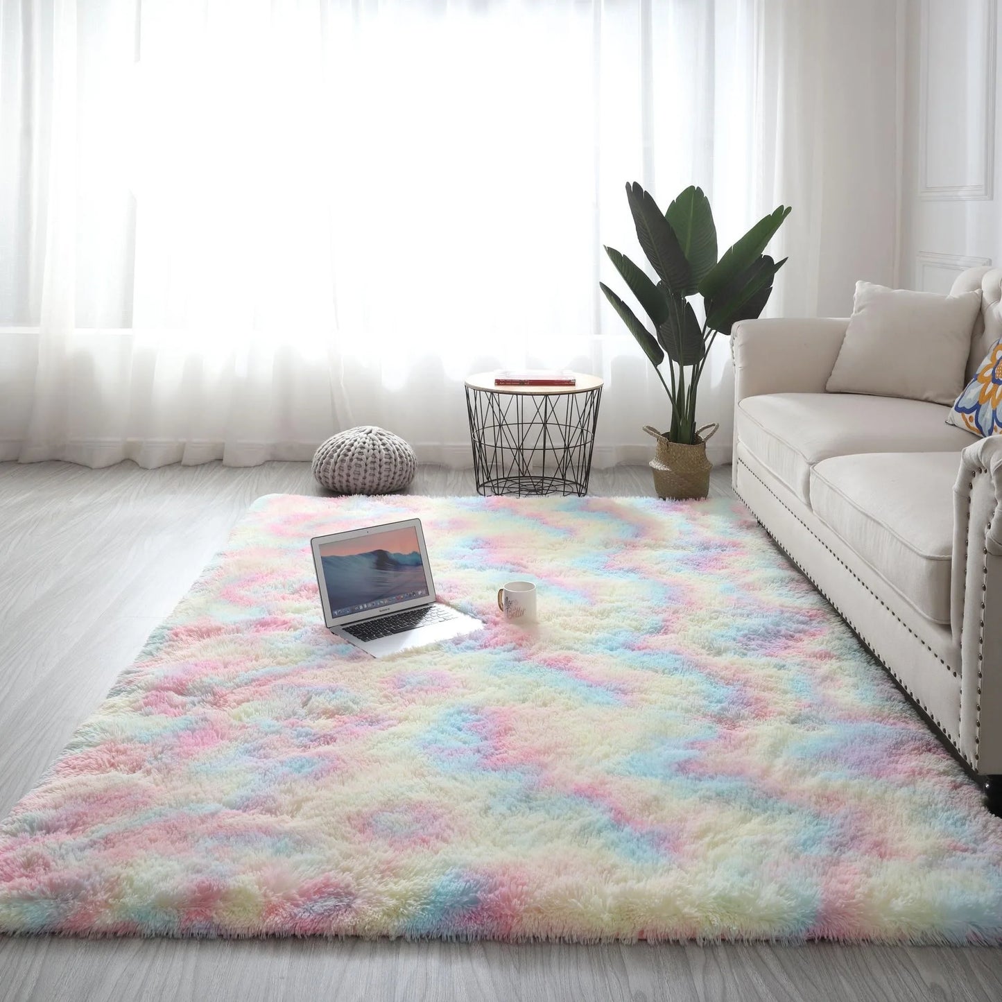 Large pink fluffy children’s area rug