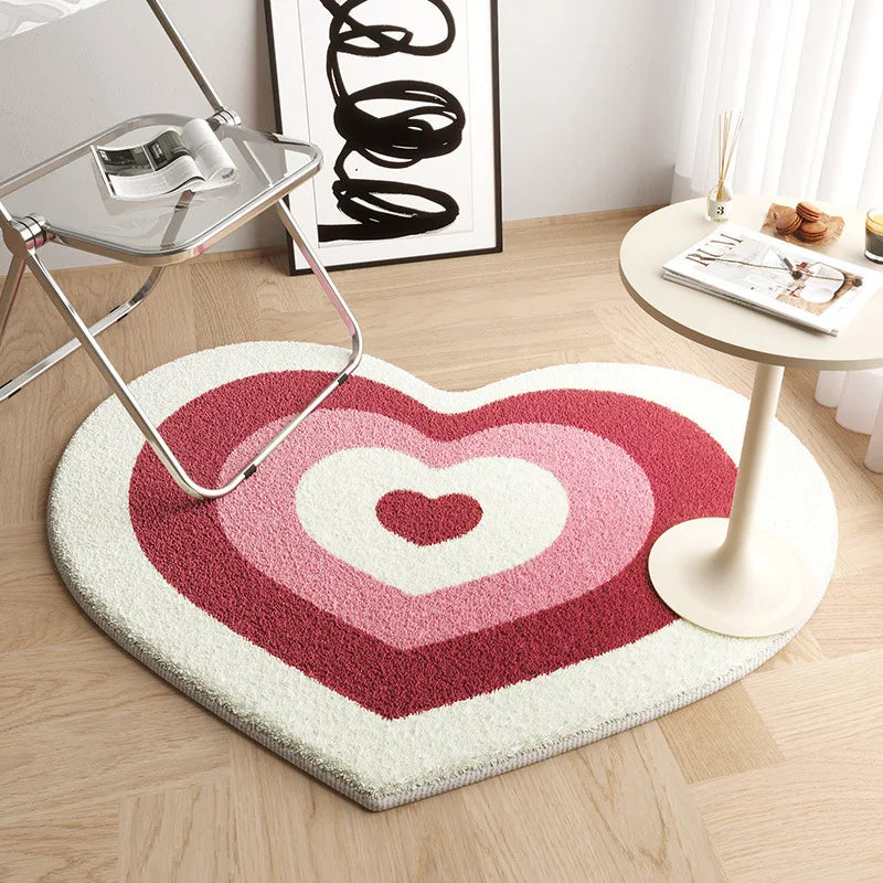VIKAMA Cute Imitation Cashmere Love Carpet Non-Slip Dirt-Resistant Living Room Bedroom Bedside Floor Mat