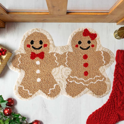 VIKAMA Christmas Gingerbread Man Couple Non-Slip Absorbent Area Rug