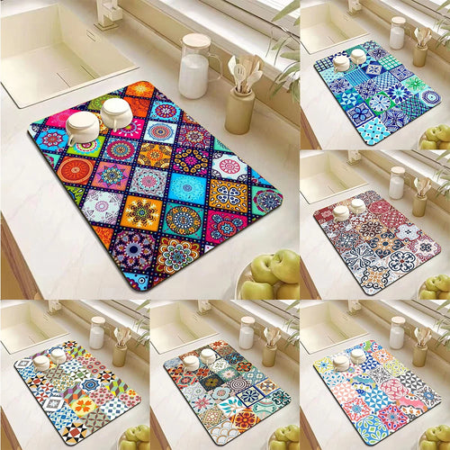 Mandala Absorbent Kitchen Counter Mat