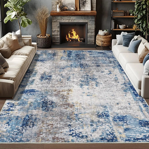 VIKAMA Modern Living Room Carpet Blue And White Gradient Texture Short Pile Anti Slip Easy To Clean Living Room Bedroom Carpet