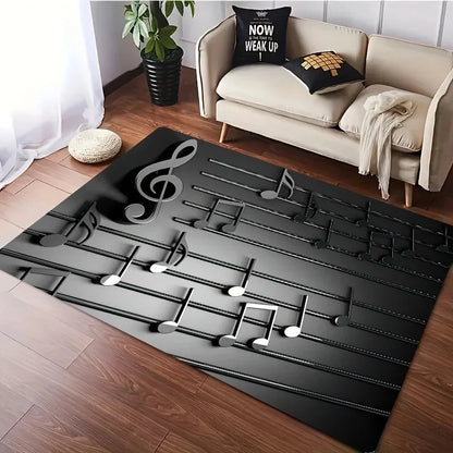 3D Music Notes Rug Non-Slip Washable Music Studio Living Room Bedroom Soundwave Floor Mat Home Decor