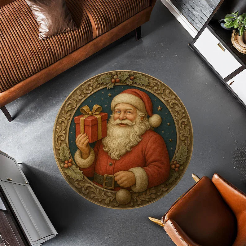 3D Christmas train round rug cozy holiday mat