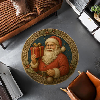 3D Christmas train round rug cozy holiday mat
