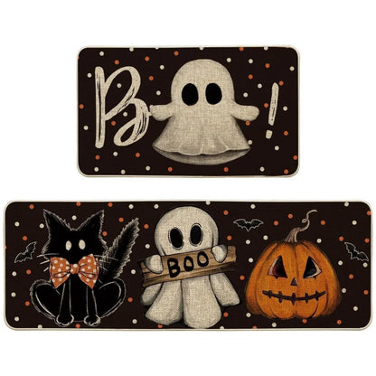 VIKAMA Halloween Kitchen Carpet Indoor Outdoor Non-Slip Welcome Floor Mat Bedroom Living Room Rug Set Home Decoration