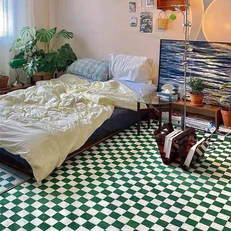 Retro Checkerboard Fluffy Plush Area Rug