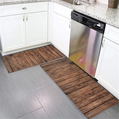VIKAMA Vintage Wooden Non-Slip Kitchen Floor Mat Set