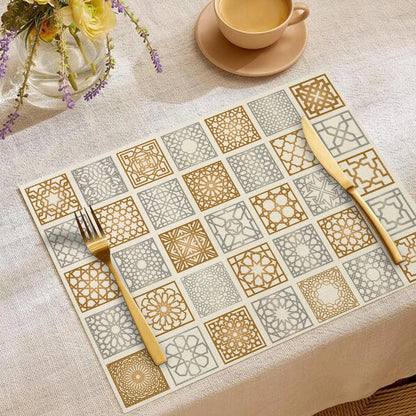 Moon Oil Lamp Print Linen Placemat Heat-Resistant Anti-Scald Table Mat Festive Western Tableware Decor