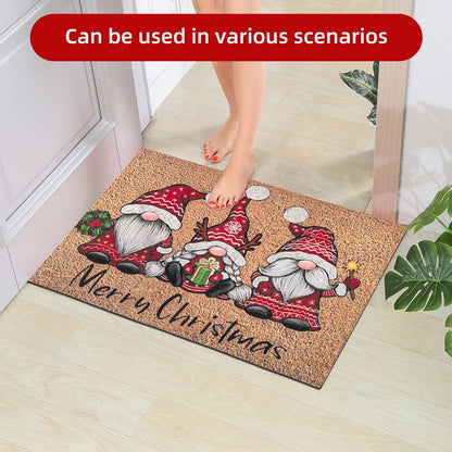 Christmas Cartoon Dwarf Door Mat Red Santa Claus Rug Festive Non-Slip Absorbent Indoor Outdoor Floor Mat Home Decor