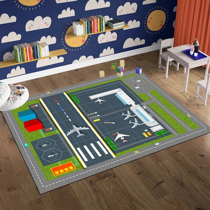 Airport Runway Aircraft Theme Non-Slip Kids Play Carpet Mat Terminal Design Home Decoration Rug