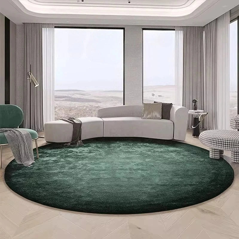 Modern Minimalist Green Round Plush Area Rug
