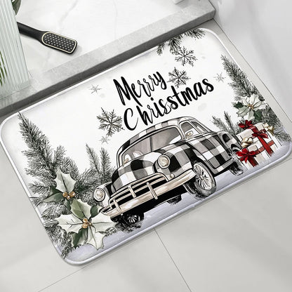 Christmas Themed Bathroom Mat Non-Slip Absorbent Shower Room Carpet Machine Washable Entrance Door Rug Home Decor