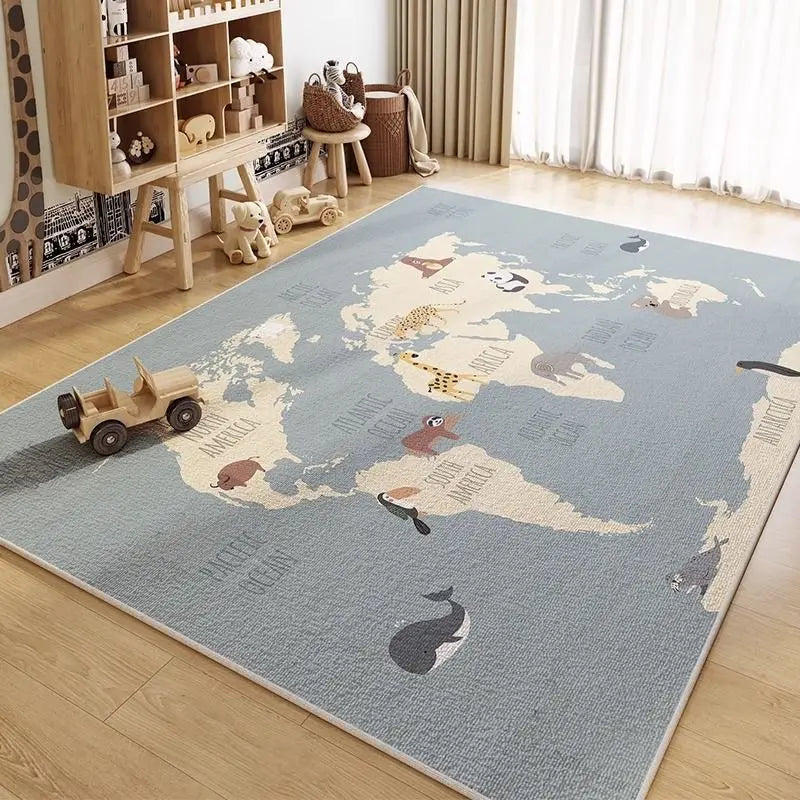 VIKAMA Crystal Pile Kids World Map Space Rug Non-Slip Washable Playmat