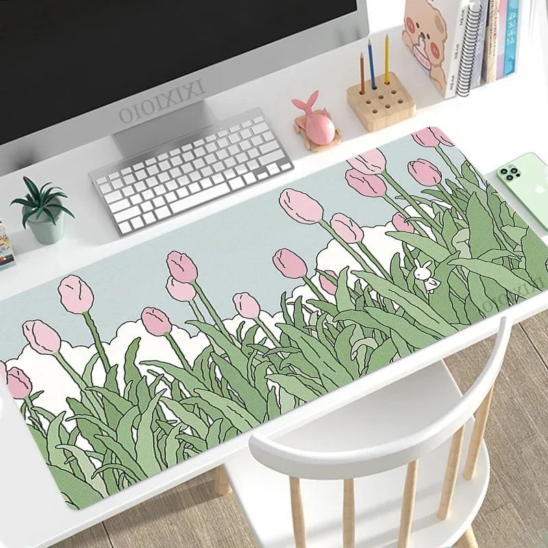 Cute Rabbit Green Large Gaming Mouse Pad