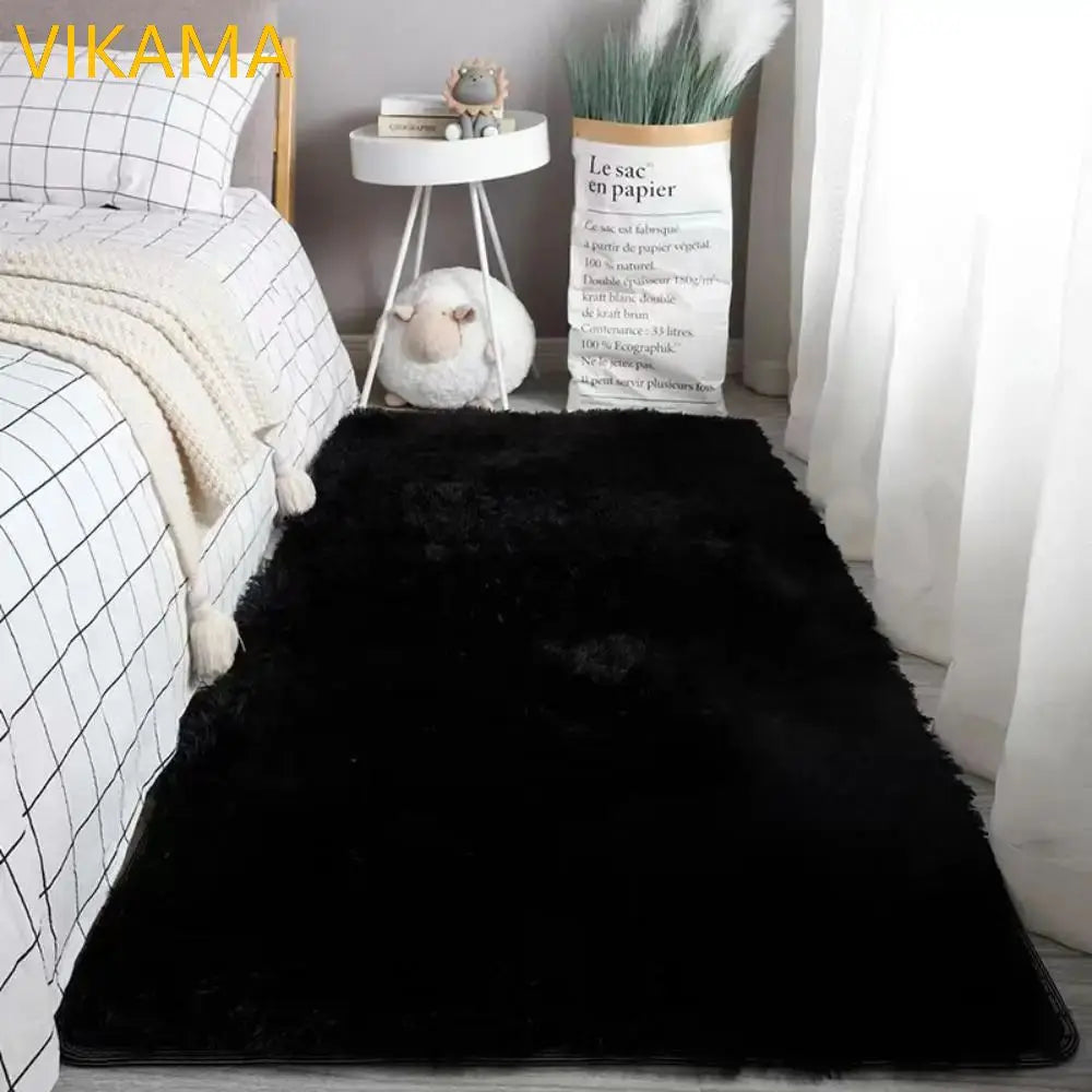 VIKAMA Silk Wool Plush Rug Soft Bedroom Living Room Bed Coffee Table Mat Home Decor