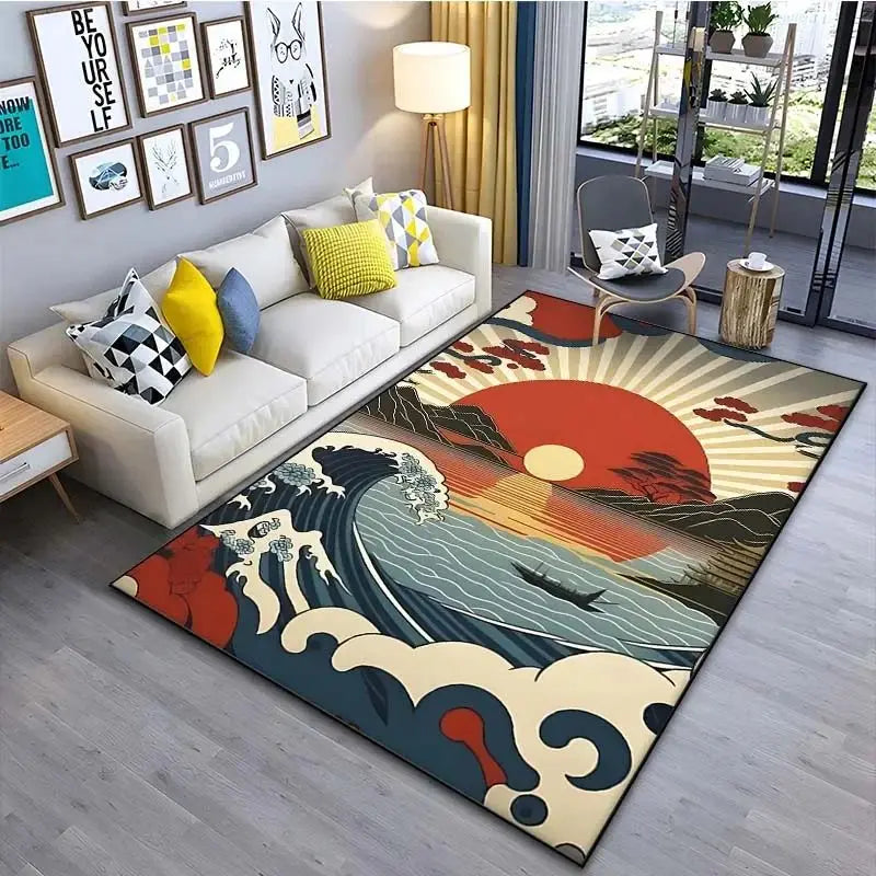 VIKAMA Ukiyo-e Wave Rug Home Decor