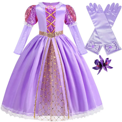 Disney Rapunzel Purple Puffy Dress With Accessories For Girls