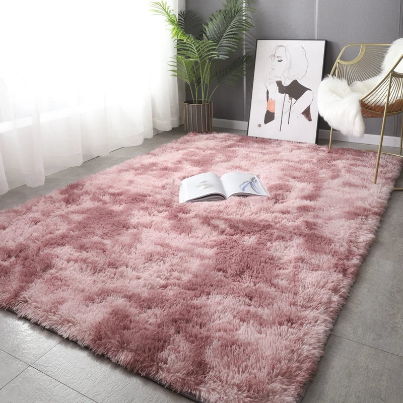 Fluffy Plush Sofa & Coffee Table Area Rug