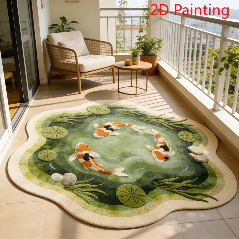 Koi Fish Pattern Round Fluffy Non-Slip Area Rug