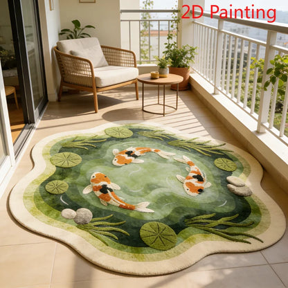 Koi Fish Pattern Round Fluffy Non-Slip Area Rug
