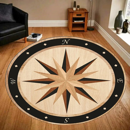 Compass Round Medallion Non-Slip Area Rug