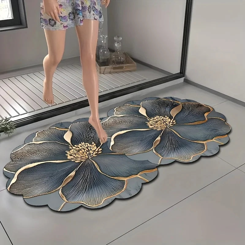 VIKAMA Grey Floral Absorbent Silica Doormat