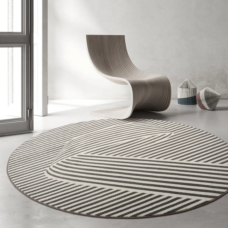 European Style Round Rug Black White Geometric Pattern Non-Slip Carpet Living Room Bedroom Home Decor