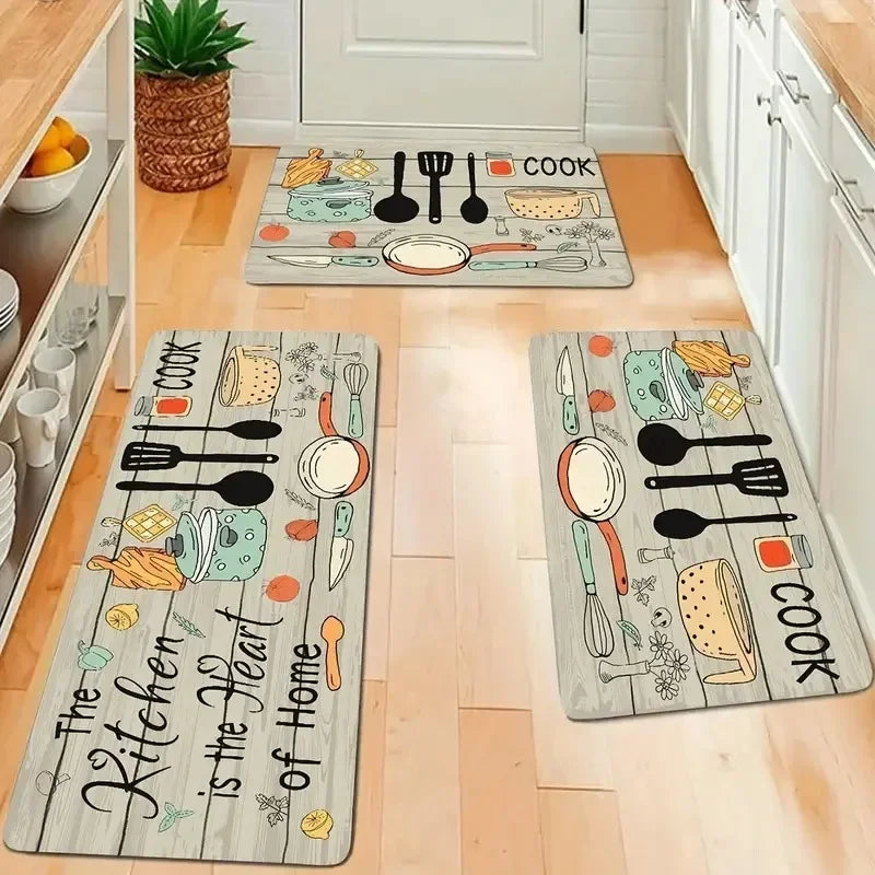 VIKAMA Modern Printed Kitchen Floor Mat Washable Non-Slip Laundry Corridor Entrance Carpet
