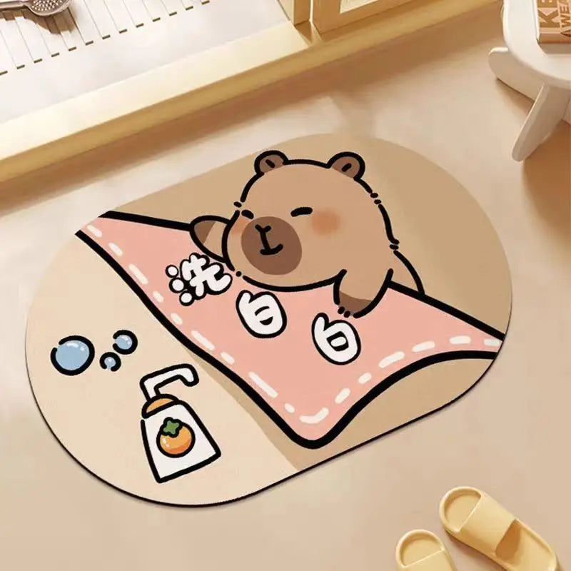 Bathroom absorbent non-slip foot pad cute cartoon household diatom mud floor mat quick drying entry toilet toilet anti-drop