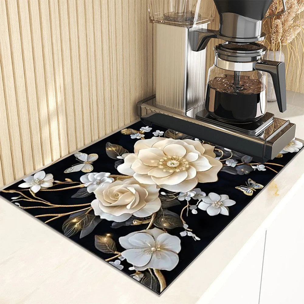 Floral Absorbent Kitchen Drying Mat