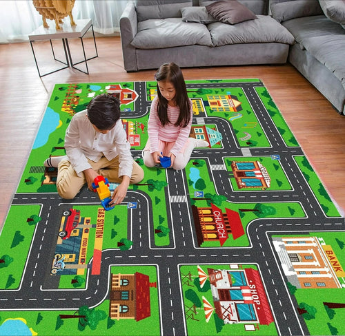 Kids city traffic interactive play rug