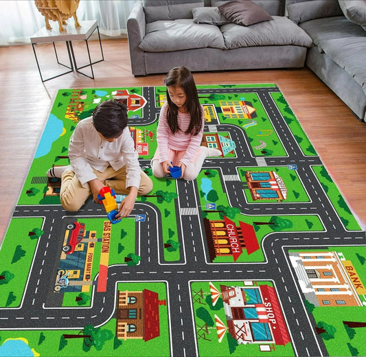 Kids city traffic interactive play rug