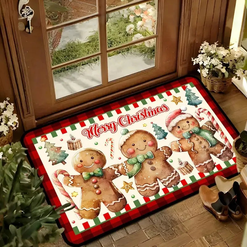 Christmas Gnome Snowman Door Mat Festive Non-Slip Rug Dirt-Resistant Entryway Carpet Foyer Kitchen Home Decor